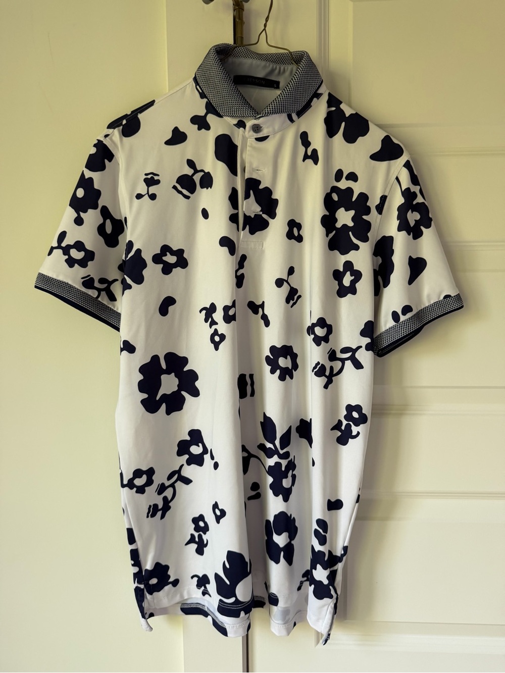 Greyson White Polo with Navy Floral Pattern